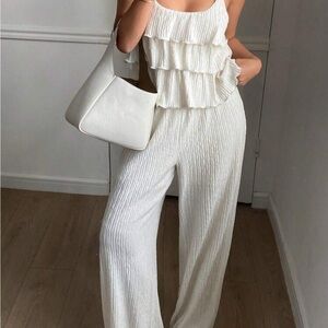 Elegant White Ruffled 2 Piece Set